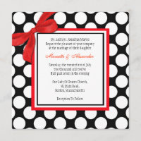 Convite para Casamento de Bolinhas Vermelha e Negr
