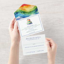 Convite para Casamento de Bolo Arco-Íris