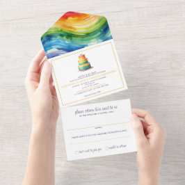 Convite para Casamento de Bolo Arco-Íris