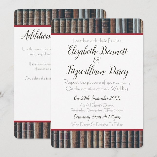 Convite para Casamento de Bookcase Vintage (Frente/Verso)