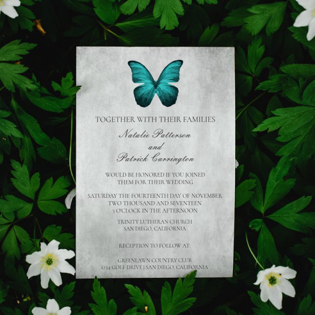 Convite Para Casamento De Borboleta Teal (Teal Butterfly Wedding Invitation)