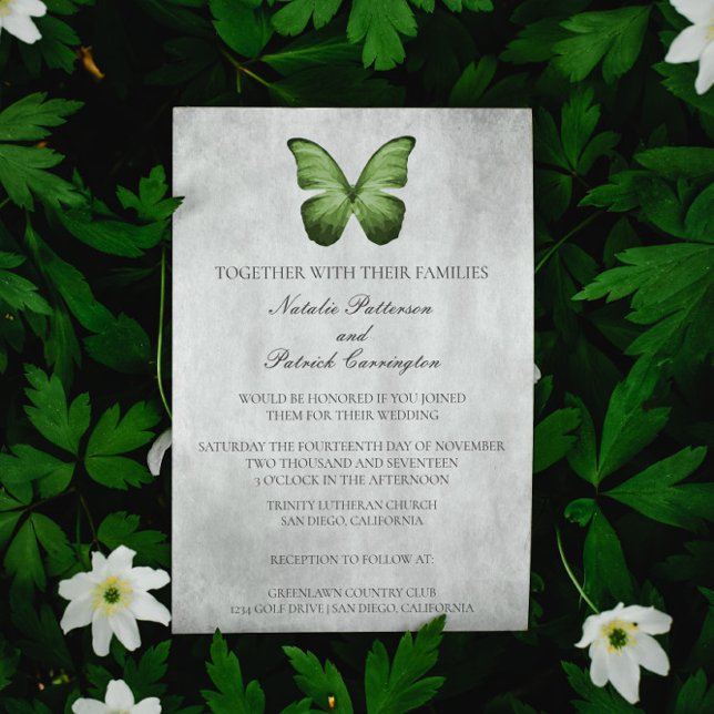 Convite para Casamento de Borboleta Verde (Green Butterfly Wedding Invitation)