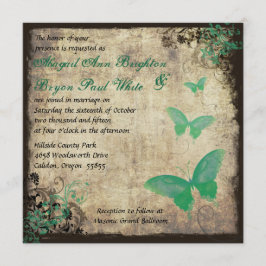 Convite para Casamento de Borboleta Verde Vintage