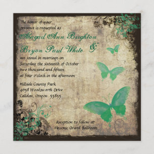 Convite para Casamento de Borboleta Verde Vintage