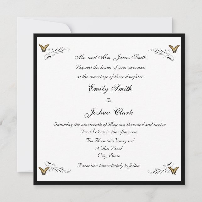 Convite para casamento de Borboletas e Swirls (Frente)