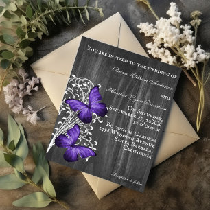 Convite Para Casamento De Borboletas Rústicas Roxa