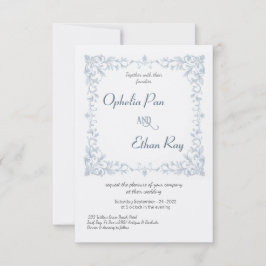 Convite para casamento de Borda Floral Azul com Aq