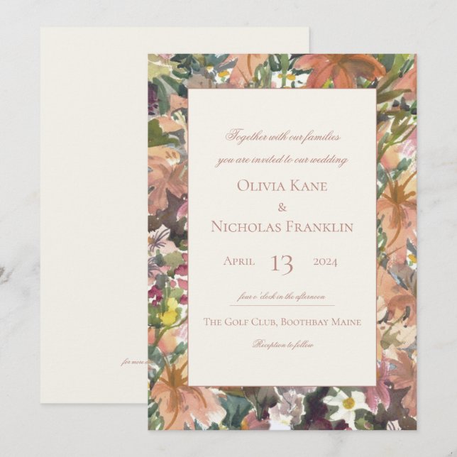 Convite para Casamento de Borda Floral Watercolor (Frente/Verso)