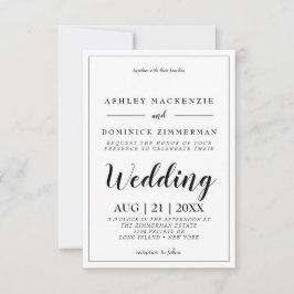 Convite para Casamento de Bordado de Script Preto
