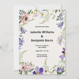 Convite para Casamento de Bordas Florais Roxo e Cr