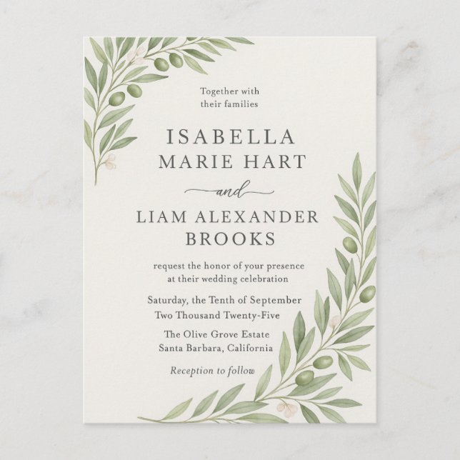 Convite para Casamento de Branch - Verde Minimalis (Frente)