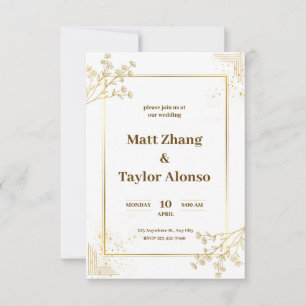 Convite para casamento de branco e ouro