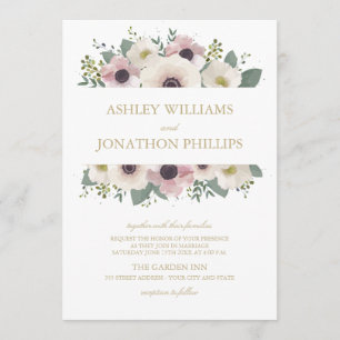 Convite para Casamento de Buquê Anemone de Blush P