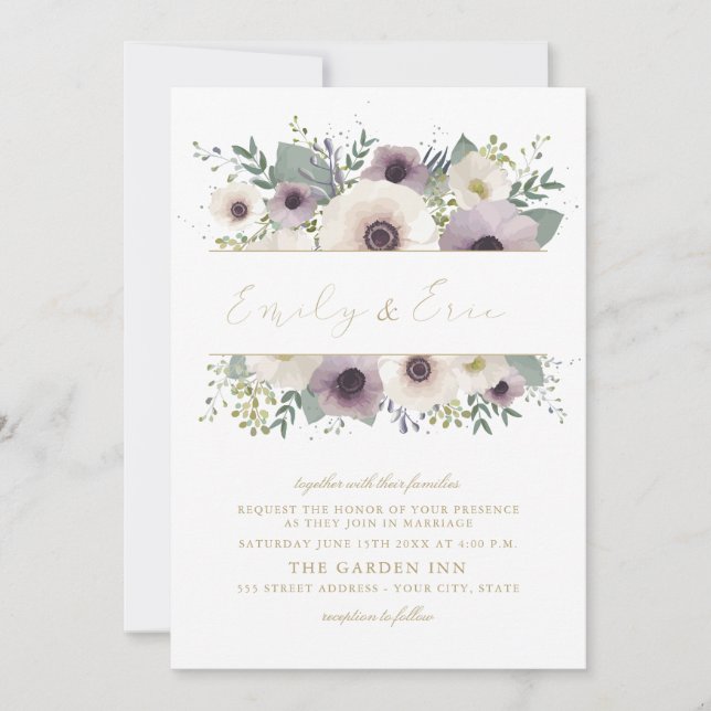 Convite para Casamento de Buquê Anemone Personaliz (Frente)