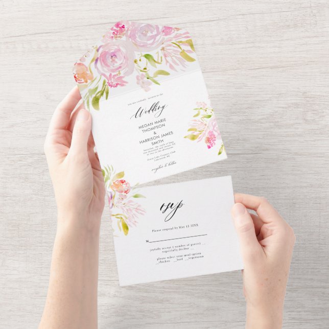 Convite para Casamento de Buquê de Boho Rosa de Aq (Tearaway)