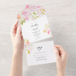Convite para Casamento de Buquê de Boho Rosa de Aq