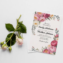 Convite para Casamento de Buquês Florais Rosa