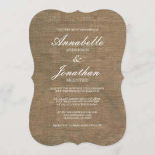 Convite para Casamento de Burlap, com Tipografia E