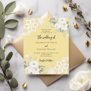 Convite para casamento de cadarços brancos amarelo
