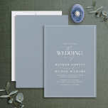Convite para Casamento de Caligrafia Azul Moderno<br><div class="desc">Trendy, elegante e moderno, este simples e minimalista design de casamento de tipografia branca e azul, apresenta 'O Casamento de' em caligrafia moderna e texto Serif como a principal reportagem de design, e é baseado no nosso convite de chá de panela mais vendido. A parte traseira da placa apresenta uma...</div>