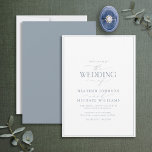 Convite para Casamento de Caligrafia Azul Moderno<br><div class="desc">Trendy, elegante e moderno, este simples e minimalista design de casamento de tipografia branca e azul, apresenta 'O Casamento de' em caligrafia moderna e texto Serif como a principal reportagem de design, e é baseado no nosso convite de chá de panela mais vendido. A parte traseira da placa apresenta uma...</div>