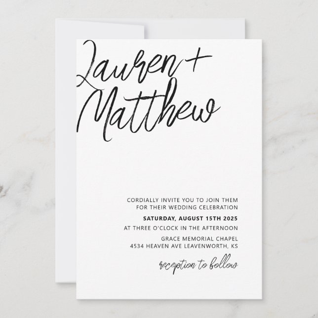 Convite para Casamento de Caligrafia Minimalista (Frente)