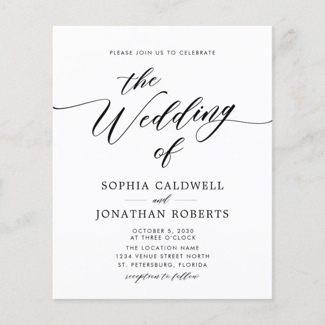 Convite para Casamento de Caligrafia no Orçamento  (Frente)