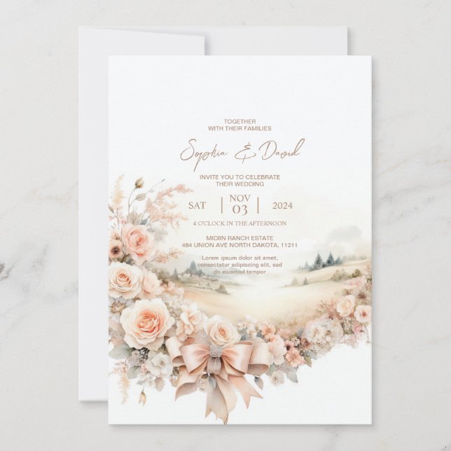 Convite para Casamento de Campo de Aquarela (Frente)