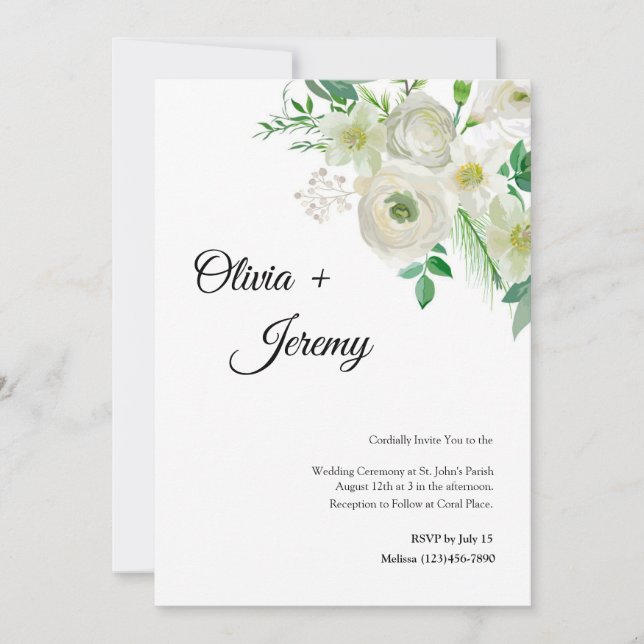 Convite para Casamento de Campo Floral Branco (Frente)