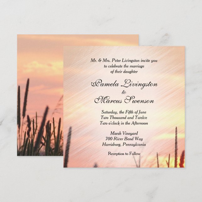 Convite para Casamento de Campo Sunset (Frente/Verso)