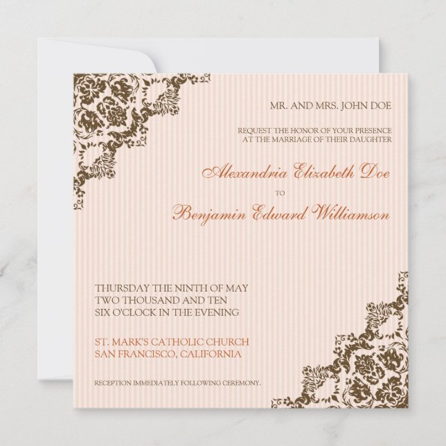 Convite para casamento de cantos de Damask (Frente)