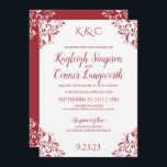 Convite para Casamento de Cantos Vintage Elegante<br><div class="desc">NADINE WEDDING INVITATION (RED): este elegante modelo de convite para casamento apresenta um design de cantos de vintagem único. Esta design está definida em vermelho, mas pode ser alterada na extremidade: **HOW TO CHOOSE YOUR PRÓPRIA COLOR: 1) Clique no botão "Personalizar" ou "Personalizar" ou "Editar". 2) Escolha uma nova cor...</div>