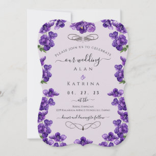Convite para casamento de cartas planas violetas r