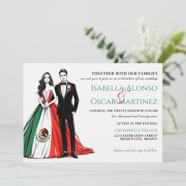 Convite para Casamento de Casais do México (Em pé/Frente)