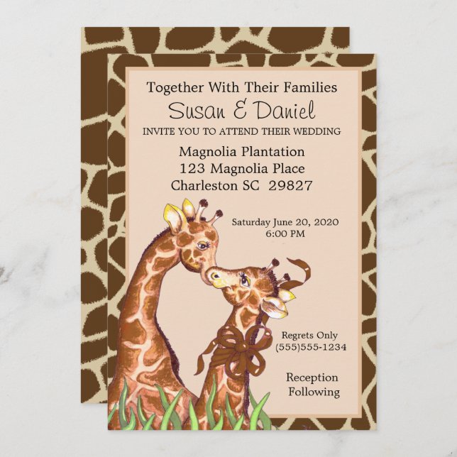Convite para casamento de Casais Giraffe (Frente/Verso)