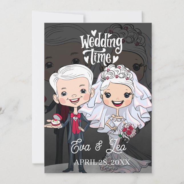 Convite para Casamento de Casais Ilustrado Moderno (Frente)