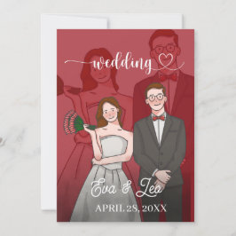 Convite para Casamento de Casais Ilustrado Moderno