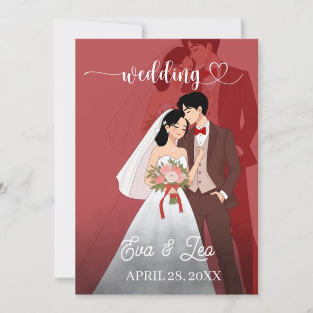 Convite para Casamento de Casais Ilustrado Moderno (Frente)