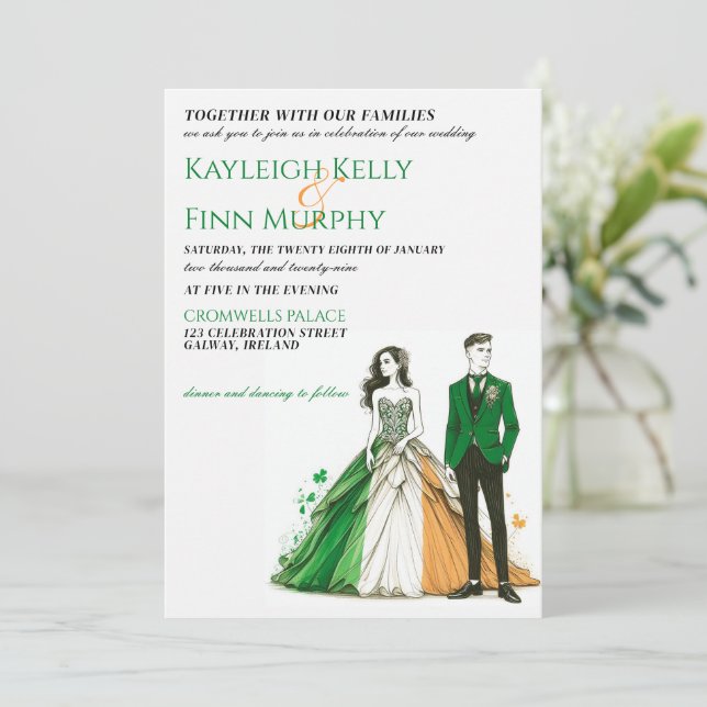 Convite para Casamento de Casais na Irlanda (Em pé/Frente)