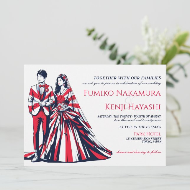 Convite para casamento de Casais no Japão (Em pé/Frente)