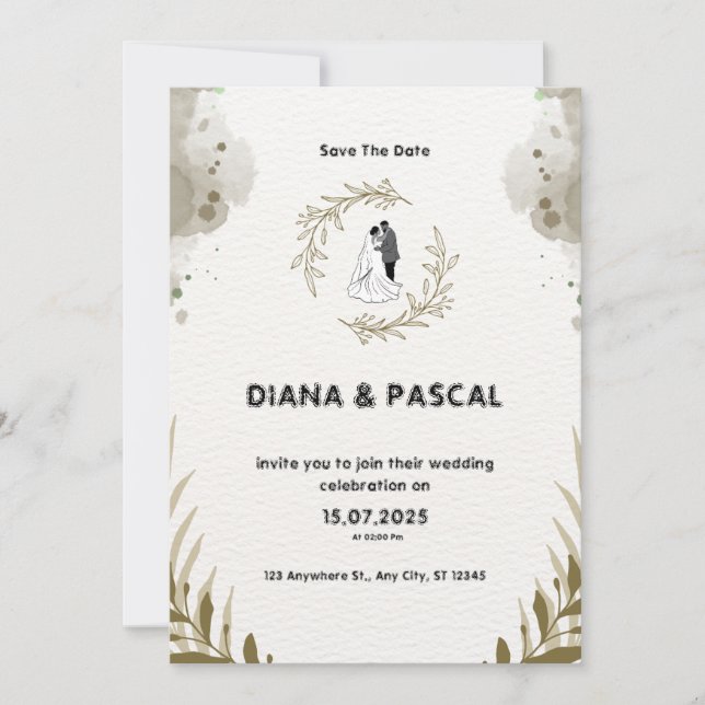 Convite para Casamento de Castanho e Creme Waterco (Frente)