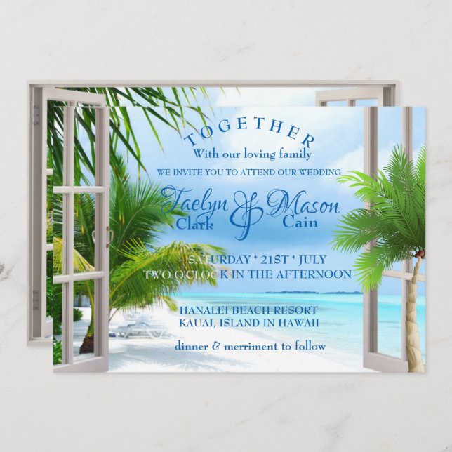 Convite para Casamento de Cena de Praia Tropical (Frente/Verso)