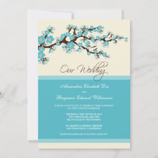 Convite para Casamento de Cerejeira Blossom (aqua)