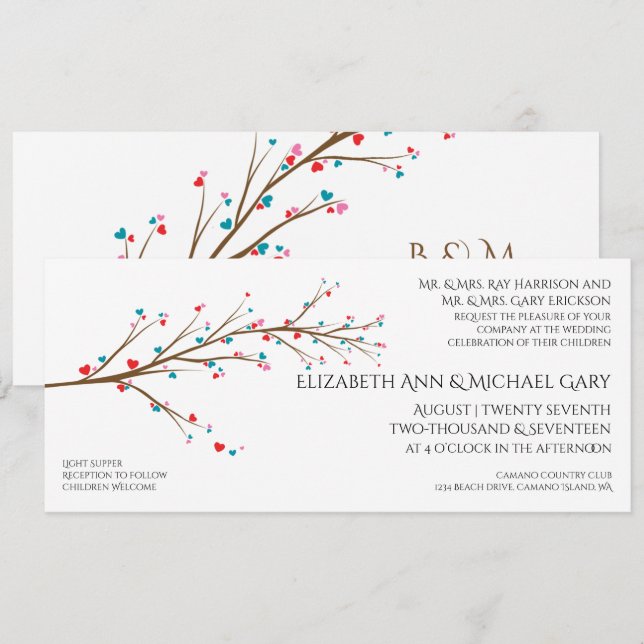 Convite para Casamento de Cerejeira do Coração (Frente/Verso)