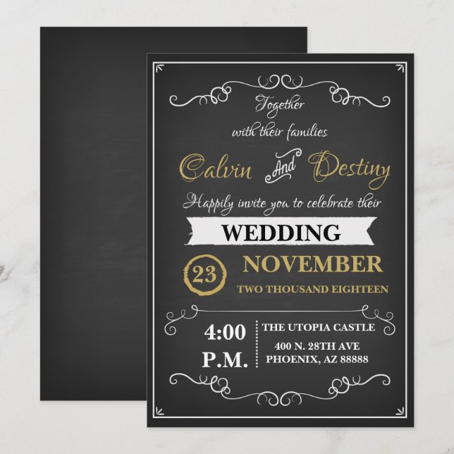 Convite para Casamento de Chalkboard (Frente/Verso)