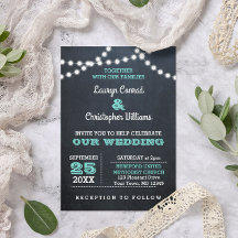 Convite para Casamento de Chalkboard Lights Teal