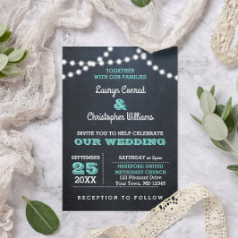 Convite para Casamento de Chalkboard Lights Teal