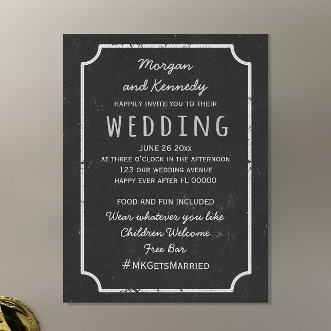Convite para Casamento de Chalkboard Russo Magnéti (A casual chalkboard vibe with this magnetic wedding invitation. Just add your details. Free Bar!)