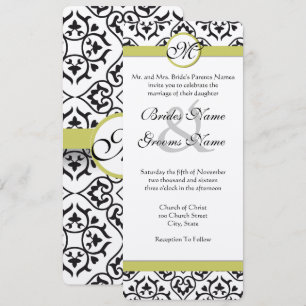 Convite para Casamento de Chartreuse Damask Monogr