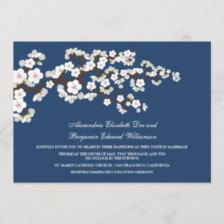 Convite para casamento de Cherry Blossoms (azul de